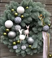 Вінок новорічний різдвяний Premium з литої хвої d-60 см блакитний