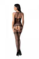 Бодістокінг з безліччю бретелей Passion BS095 One Size, black, імітація пояса та панчіх, з доступом