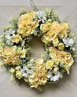Квітковий декоративний вінок на двері Літній ранок, жовтий, 50 см