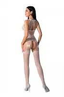 Бодістокінг з безліччю бретелей Passion BS095 One Size, white, імітація пояса та панчіх, з доступом