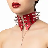 Чокер комір з шипами Art of Sex - Ariadne, натуральна шкіра, колір червоний, L-2XL
