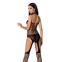 Бодістокінг Passion BS060 black, комбінезон, імітація трусиків і гольфів