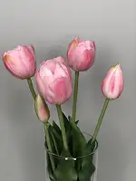 Штучні тюльпани латексні піоновидні ніжно-рожеві, букет 5 квіток Real Touch