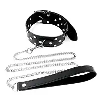 Нашийник з повідцем із натуральної шкіри із заклепками Art of Sex - Jenna Collar with Leash, чорний