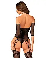 Нейлоновий бодістокінг з імітацією панчіх Obsessive Bodystocking G333 S/M/L, black, з доступом