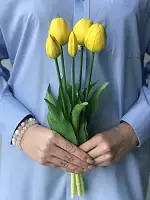Тюльпани штучні латексні жовті, букет із 5 бутонів Real Touch, для декору, подарунок