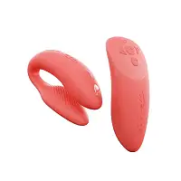 Смарт-вібратор для пар We-Vibe Chorus Crave Coral, сенсорне керування вібраціями стисненням пульта  