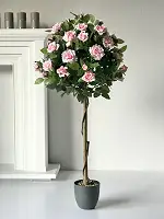 Штучна висока ніжно-рожева троянда на штамбі 120 см у горщику — декоративний кущ для інтер’єру