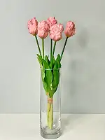 Тюльпани штучні латексні махрові букет 5 квіток світло-рожевий