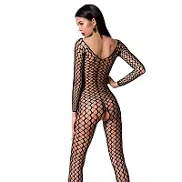 Бодістокінг Passion BS068 black, комбінезон, велика сітка, довгий рукав