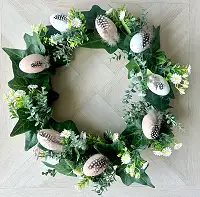 Декоративний вінок на двері Великодній: з яйцями, ромашками та весняною зеленню, 45 см