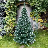 Новорічна штучна ялинка Elegant 180 см зелена з білими кінчиками з пластиковою підставкою