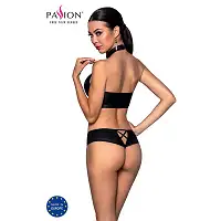 Комплект з еко-шкіри Passion NANACY BIKINI S/M, black, бра та трусики з імітацією шнурівки