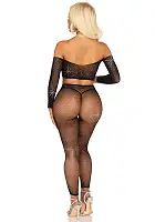 Комплект Leg Avenue Rhinestone Fishnet Crop Top and Legging One Size Black