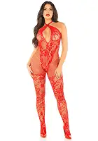 Бодістокінг Leg Avenue Seamless Net and Lace Lingerie Jumpsuit One Size, Red