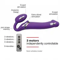 Безремінний страпон з вібрацією Strap-On-Me Vibrating Violet L, діам. 3,7 см, пульт ДК, регульований