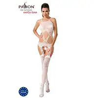 Бодістокінг Passion BS047 white, комбінезон, імітація топа, панчох і пояса