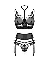 Комплект Obsessive Premisis Black 3-pcs crotchless set S/M