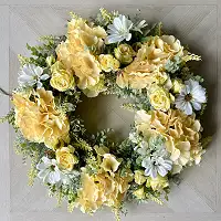 Квітковий декоративний вінок на двері Літній ранок, жовтий, 50 см