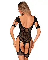 Нейлоновий бодістокінг з імітацією гартер Obsessive Bodystocking G334 S/M/L, black, з доступом