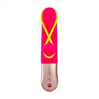 Мінівібратор-кролик зі стимулювальною стрічкою Fun Factory AMORINO pink/neon yellow, стрічка знімна