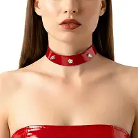 Лакований чокер з шипами Art of Sex - Mistress, колір червоний, розмір L