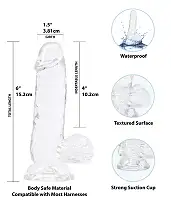 Прозорий фалоімітатор на присосці ADDICTION — Clear Dildo with Balls 6″, віброкуля в подарунок