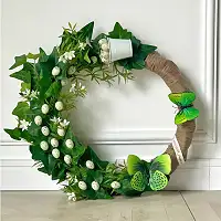 Великодній декоративний вінок на двері з яйцями, метеликами і відерцем, 45 см