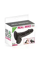 Фалоімітатор із присоскою Real Body — Real Mike Black, TPE, діаметр 3,8 см