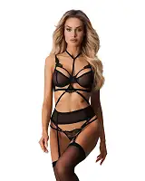 Комплект Obsessive Premisis Black 3-pcs crotchless set S/M
