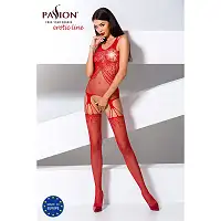 Бодістокінг Passion BS070 red, комбінезон, імітація панчох і ажурного топа
