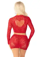 Комплект Leg Avenue Rhinestone Crop Top and Mini Skirt One Size, Red