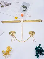 Пестис-сердечка з пензликами та чокером JSY Nipple Sticker RT236114 Golden