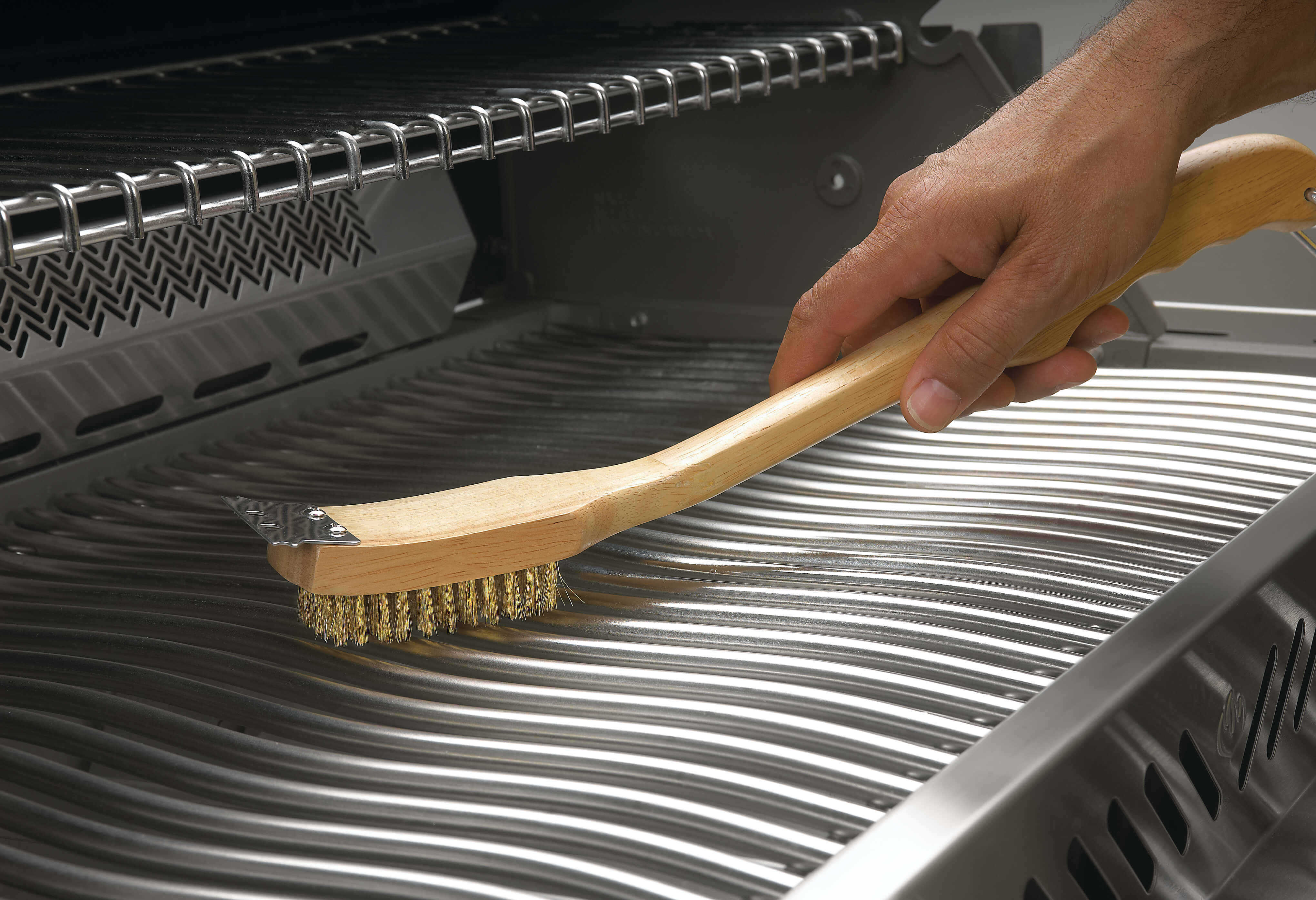 NAPOLEON BRISTLE-FREE TRIPLE-ROW GRILL BRUSH with Rolled Stainless