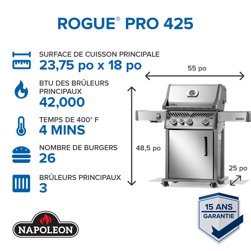 Rogue® PRO 425 Natural Gas Grill with Infrared Side Burner, Stainless Steel - Image 3