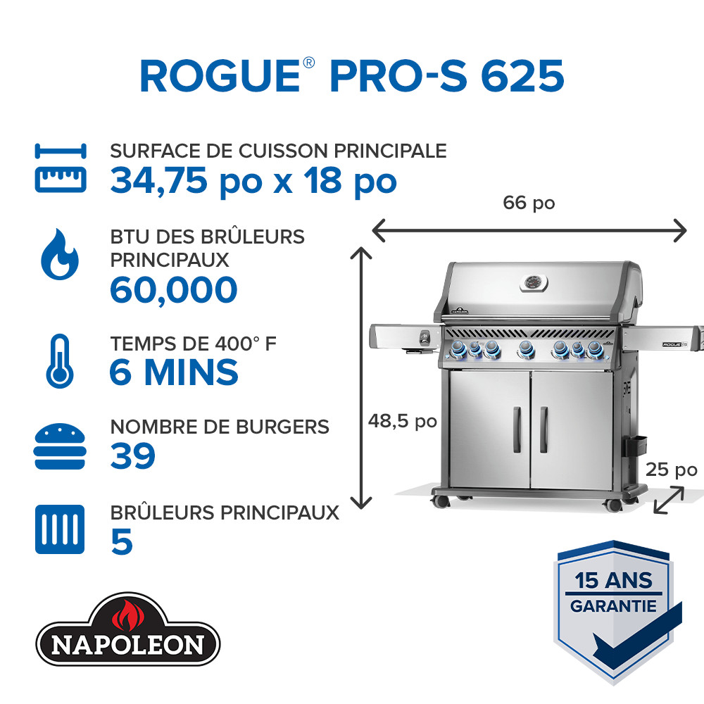 Rogue® PRO-S 625 Natural Gas Grill with Infrared Side and Rear Burners, Stainless Steel - Image 3