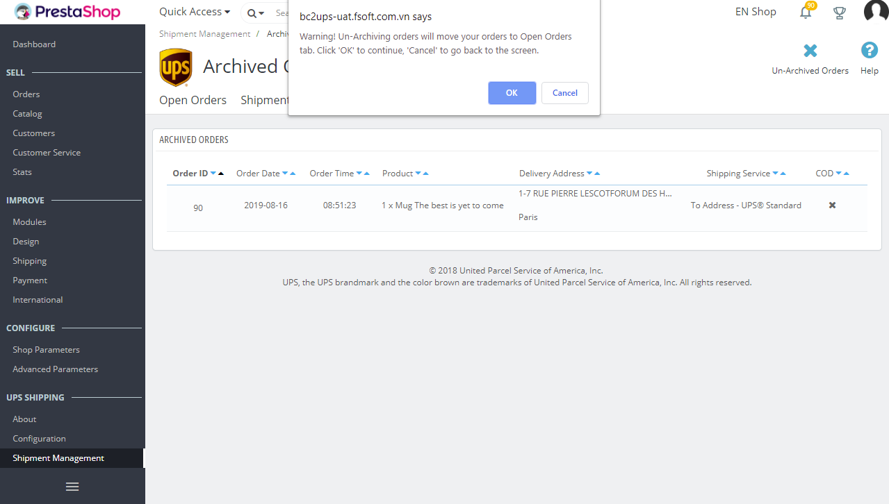 User can view the un-archived orders by clicking on the tab Open Orders