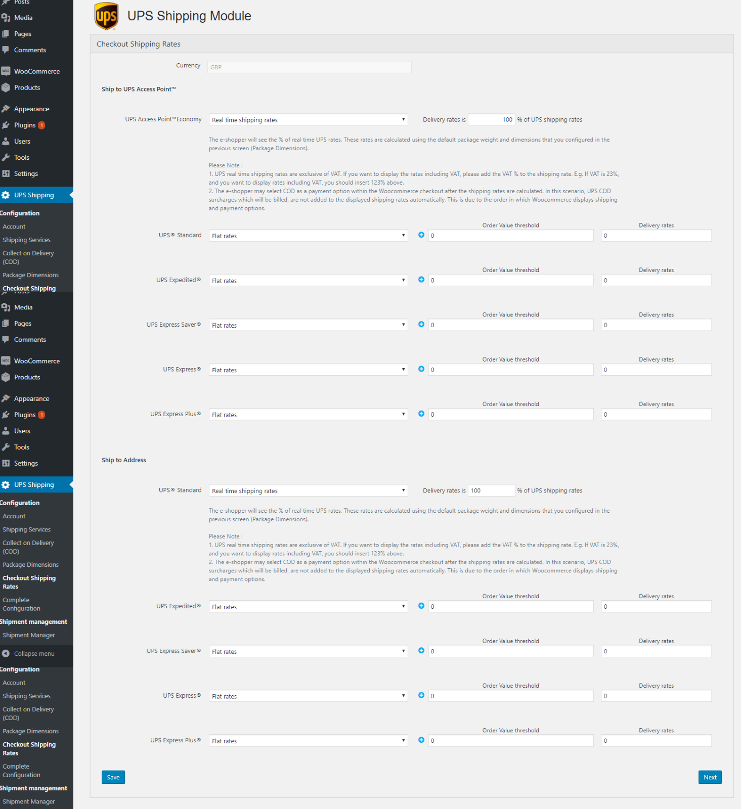 Click to ‘Save’ to save the delivery rates configuration.