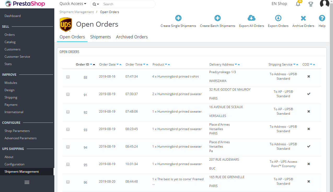 User can view the archived orders by clicking to the tab Archived Orders.