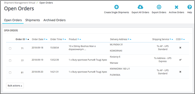 User can put the orders into Archived Orders tab by selecting the orders from Open Orders tab and se