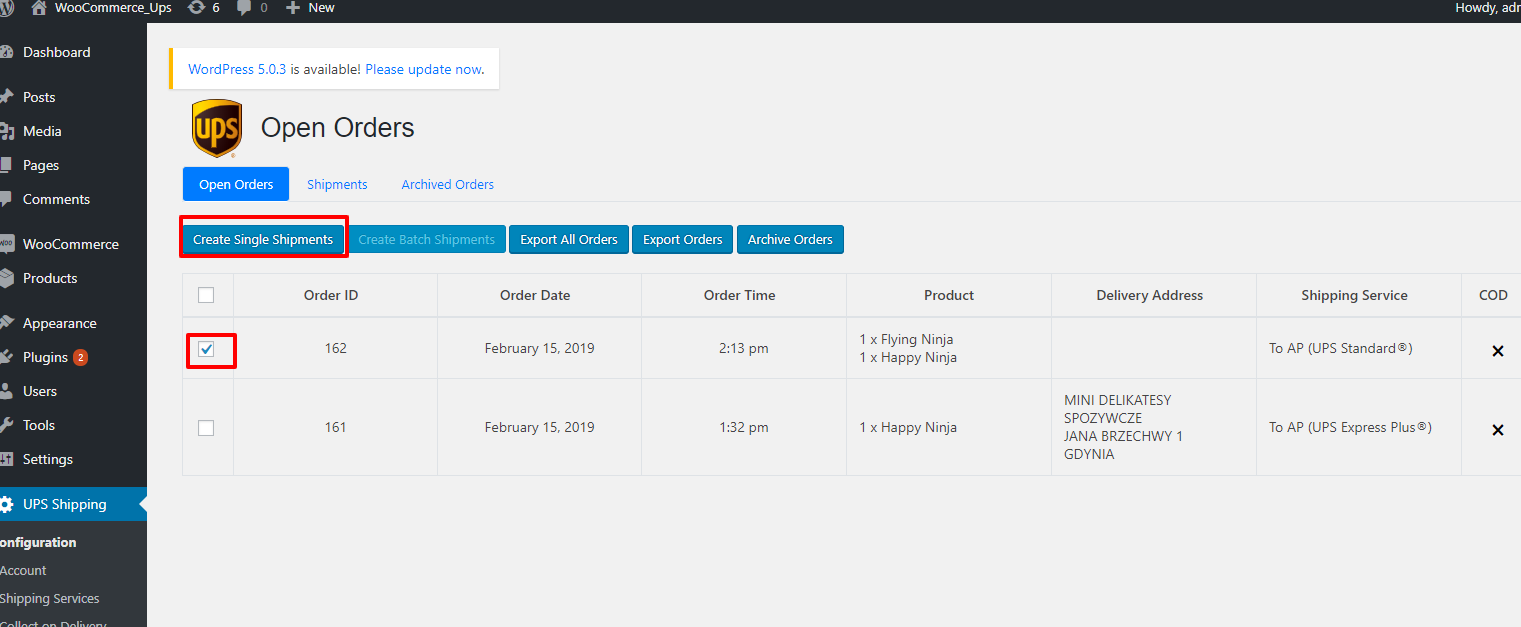 User confirm creating shipment by clicking to button ‘Create Shipment’.