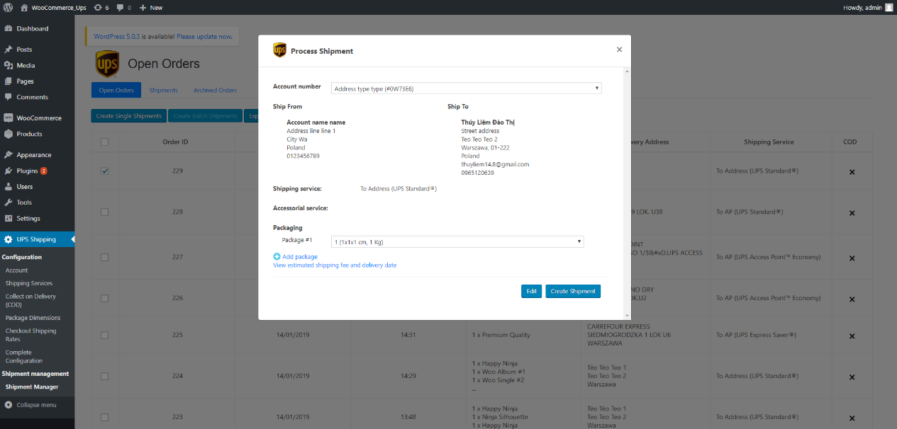 Export Shipments: user can export the data of all the selected shipments to an Excel file by clickin