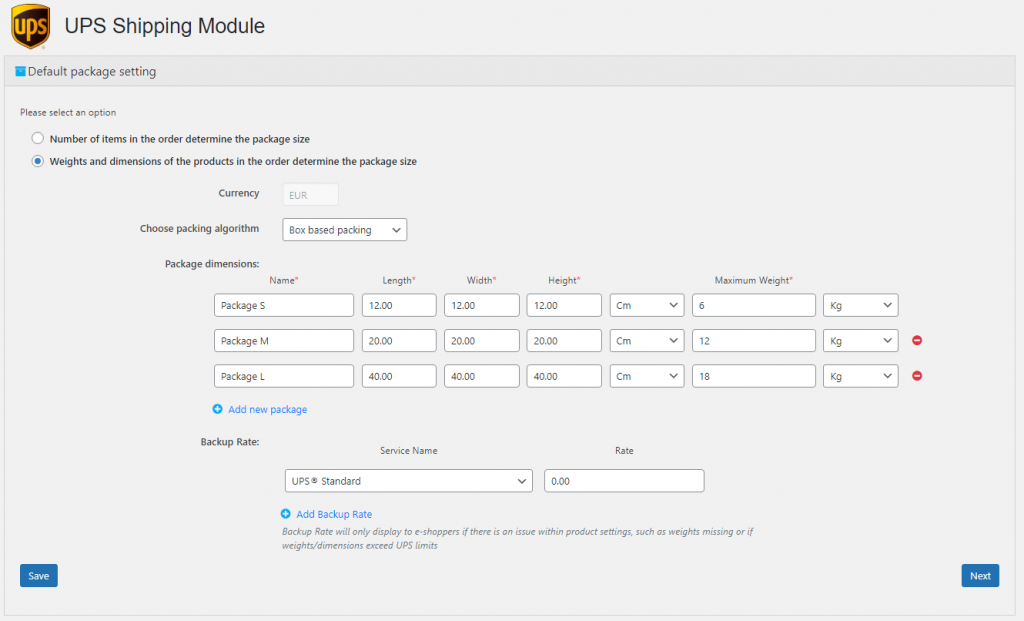 Weight and dimensions for the package will be automatically fetched from individual products’ config