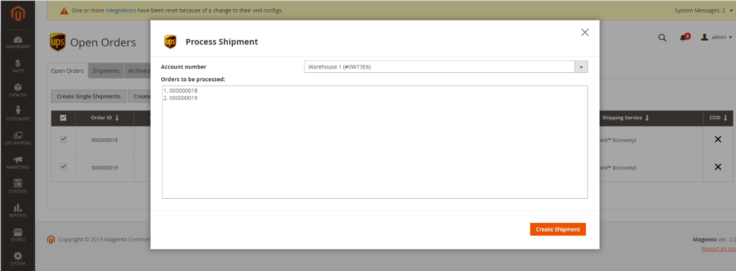 User can create shipment from one or multiple orders.