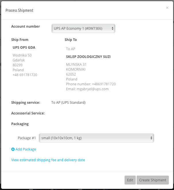 User can select one or multiple orders to perform one of the following actions: Create shipments: co