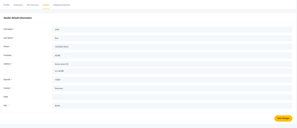 Enter Sender Details