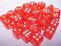 36 d6 Dice Set Chessex TRANSLUCENT ORANGE white 23803 Dadi Trasparente Arancione