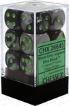 12 d6 Dice Set Chessex GEMINI BLACK GREY Green 26645 NERO GRIGIO Verde Dadi Dado