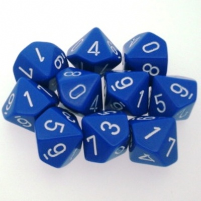 10 d10 Dice Set Chessex OPAQUE BLUE white 26206 Dadi OPACO BLU bianco