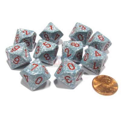 10 d10 Dice Set Chessex SPECKLED AIR Red 25100i MACULATO CIELO Rosso Dadi Dado